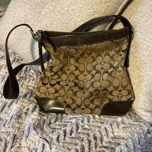 Coach Tan and Brown Signature Shoulder Bag
12x11x3